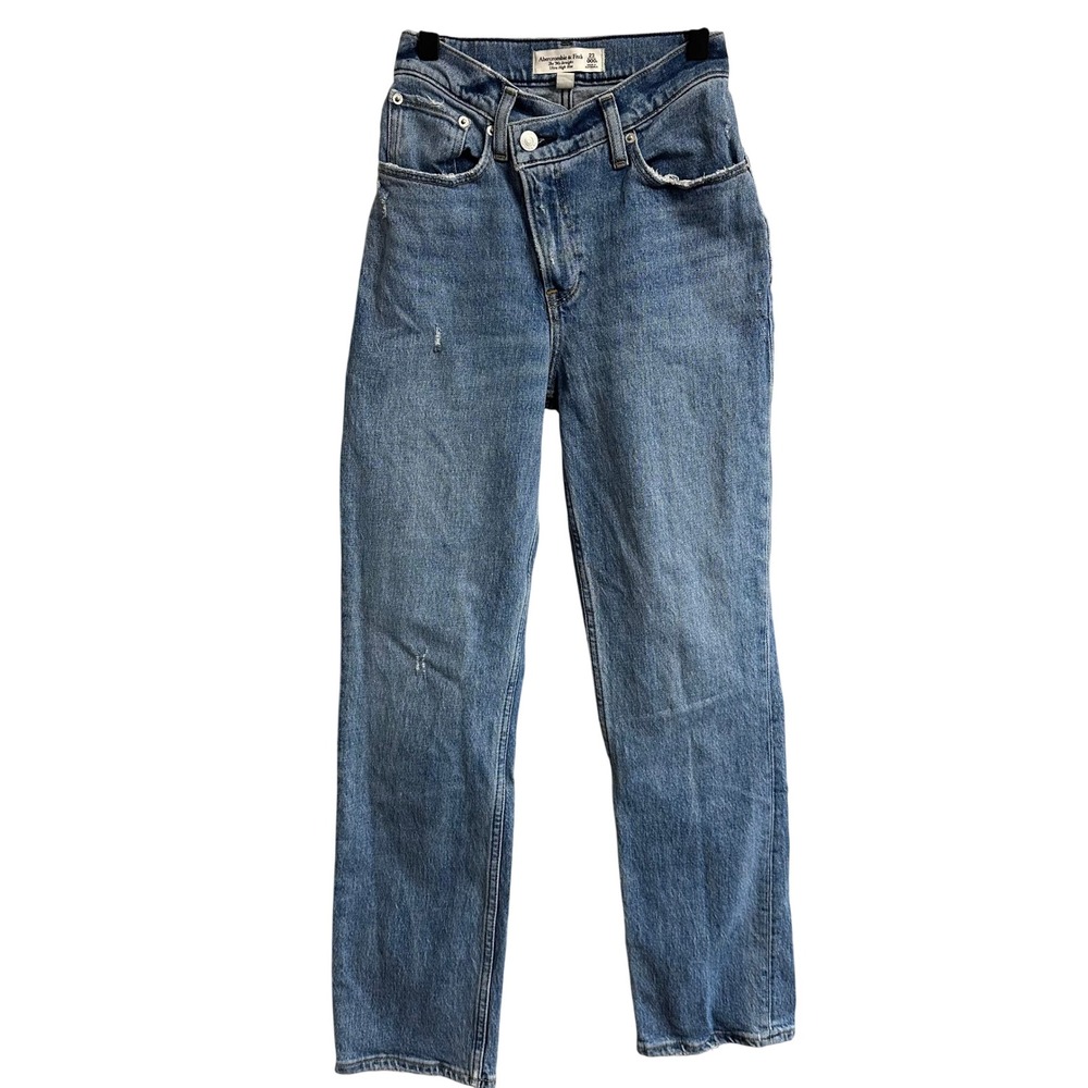 Abercrombie Women's Jeans 90s Straight High Rise Distressed Crossed Button Sz 23